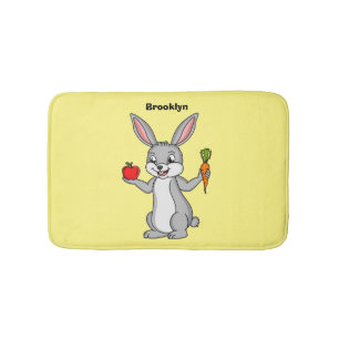 Cute bunny rabbit with vegetables cartoon bath mat