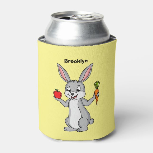 Cute bunny rabbit with vegetables cartoon can cooler (Can Front)