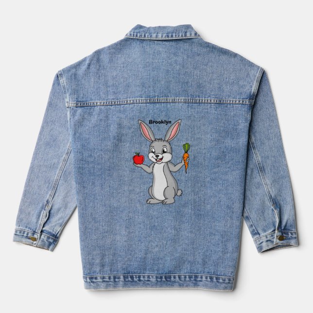 Cute bunny rabbit with vegetables cartoon denim jacket (Back)