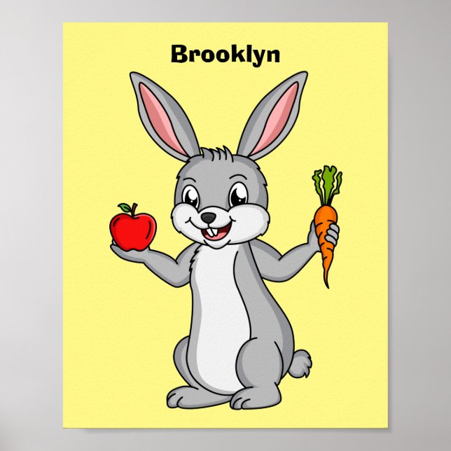 Cute bunny rabbit with vegetables cartoon poster (Front)