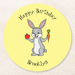 Cute bunny rabbit with vegetables cartoon round paper coaster