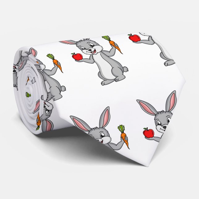 Cute bunny rabbit with vegetables cartoon  tie (Rolled)