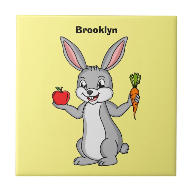 Cute bunny rabbit with vegetables cartoon  tile (Front)