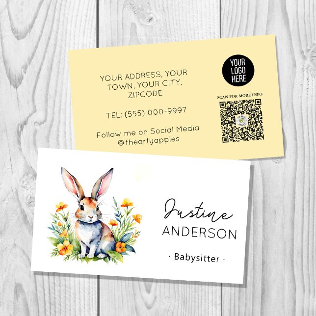 Cute Bunny Rabbit with warm colors babysitter  Business Card (Creator Uploaded)