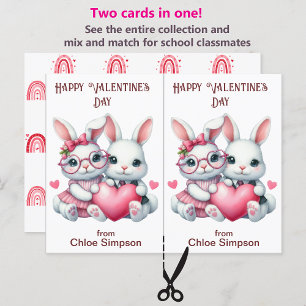 Cute Bunny Rabbits Kid's Valentine Party Card