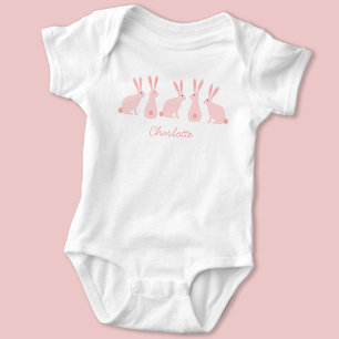 Cute Bunny Rabbits Pink Personalised Baby Bodysuit
