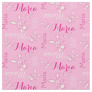 Cute bunny rabbits pink typographic name fabric