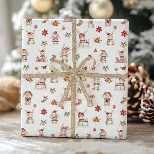 Cute Bunny Rabbits Winter Wonderland Decoupage Wrapping Paper