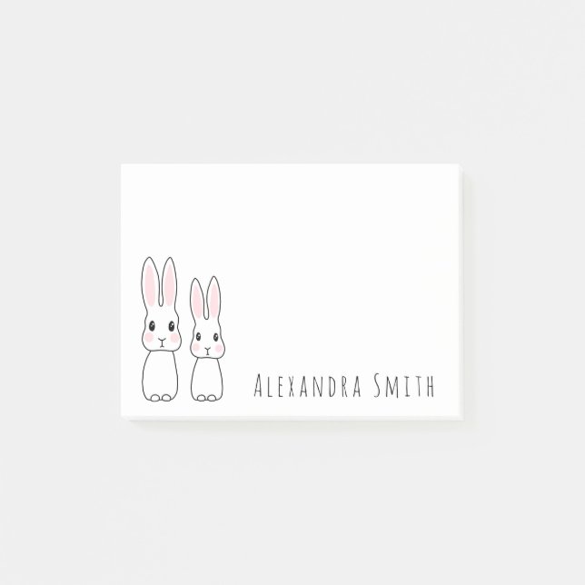 Cute bunny rabbits with personalised name post-it notes (Front)