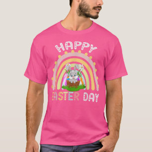Cute Bunny Rainbow Happy Easter Day T-Shirt