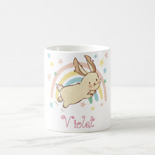 Cute Bunny Rainbow Personalised Name Coffee Mug