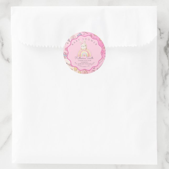 Cute bunny rainbow  Shower  Classic Round Sticker (Bag)