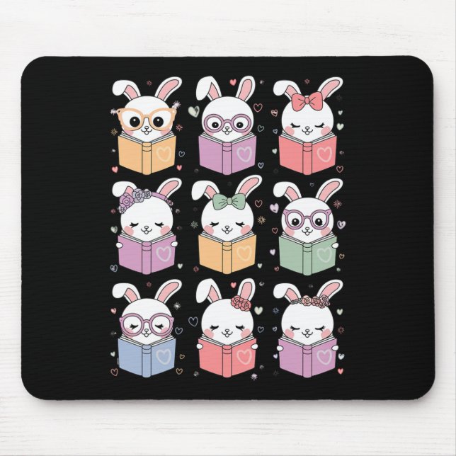 Cute Bunny Reading A Book Easter Bunny Teacher Rab Mouse Pad (Front)