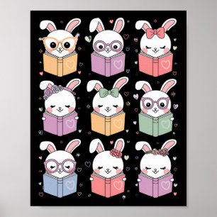 Cute Bunny Reading A Book Easter Bunny Teacher Rab Poster