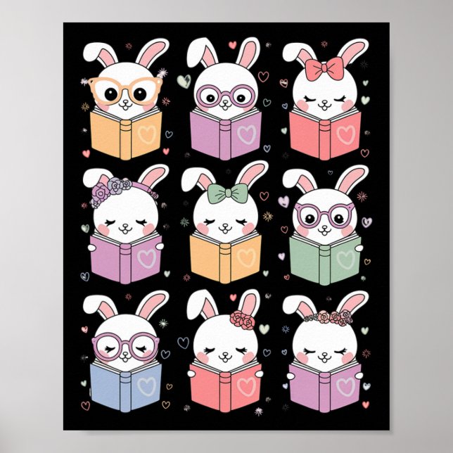 Cute Bunny Reading A Book Easter Bunny Teacher Rab Poster (Front)