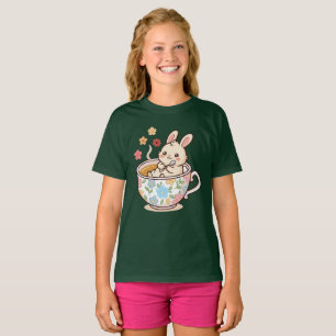 Cute Bunny Relaxing in Floral Teacup with Tea T-Shirt