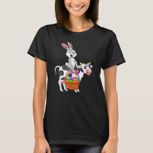 Cute Bunny Riding Cow Happy Easter Cow T-Shirt