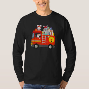 Cute Bunny Riding Firetruck Easter Day  For Kid Bo T-Shirt