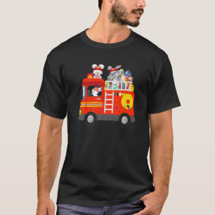 Cute Bunny Riding Firetruck Easter Day  For Kid Bo T-Shirt