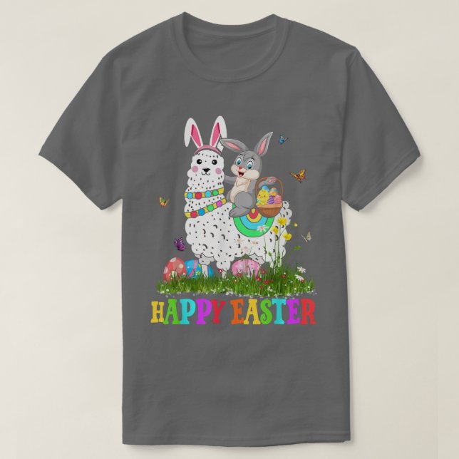 Cute Bunny Riding Llama Easter Egg Cute Rabbit T-Shirt (Design Front)