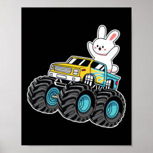 Cute Bunny Riding Monster Truck Easter Day Kids Gi Poster