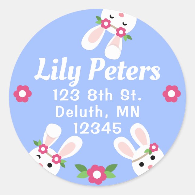 Cute bunny round address label (Front)