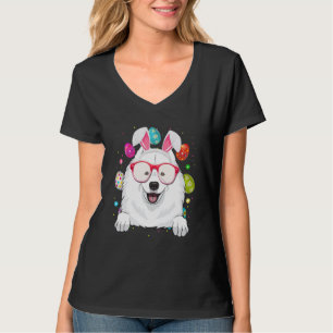 Cute Bunny Samoyed Dog Face Easter Eggs Easter Day T-Shirt