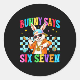 Cute bunny says six seven 6 7 meme 67 happy easter classic round sticker