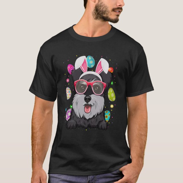 Cute Bunny Schnauzer Dog Face Easter Eggs Easter D T-Shirt (Front)