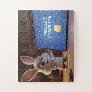 Cute Bunny Scientist Celebrating Project Complete Jigsaw Puzzle