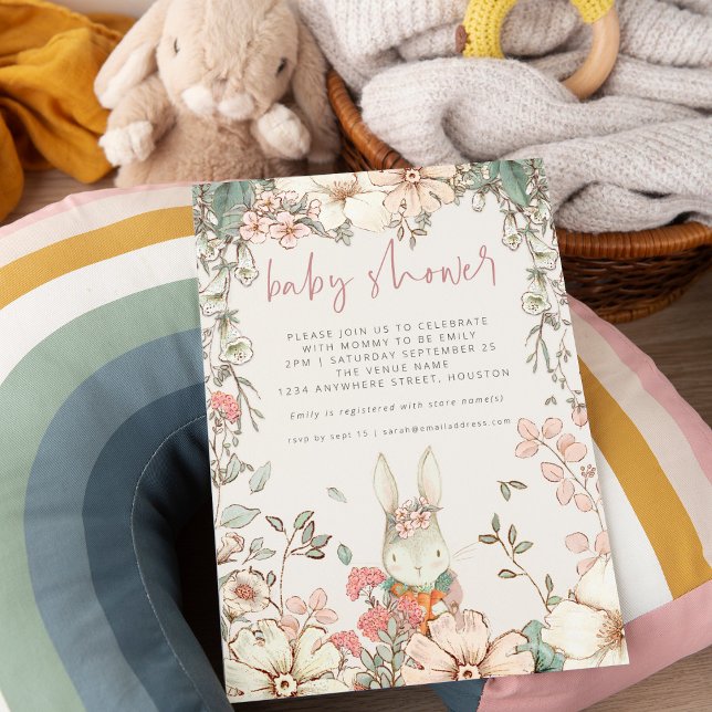Cute Bunny Script Girl Baby Shower Invitation (Creator Uploaded)