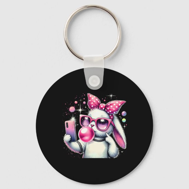 Cute Bunny Selfie Bubblegum Aesthetic Easter Day C Key Ring (Front)
