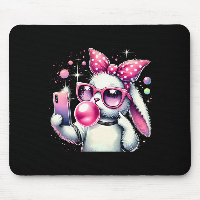 Cute Bunny Selfie Bubblegum Aesthetic Easter Day C Mouse Pad (Front)