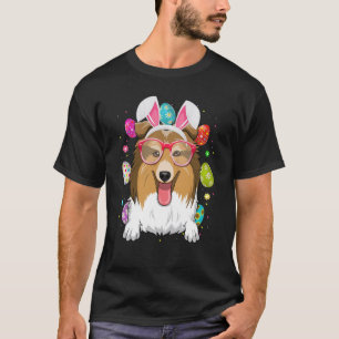 Cute Bunny Shetland Sheepdogs Dog Face Easter Eggs T-Shirt