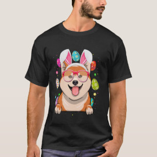 Cute Bunny Shiba Inu Dog Face Easter Eggs Easter D T-Shirt