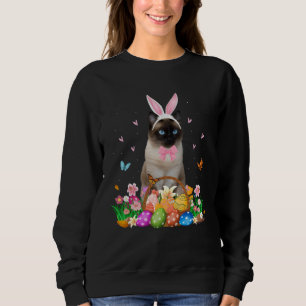 Cute Bunny Siamese Cat & Easter Egg Basket Easter Sweatshirt