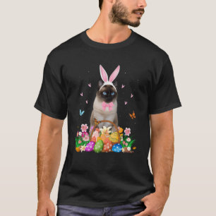 Cute Bunny Siamese Cat & Easter Egg Basket Easter T-Shirt