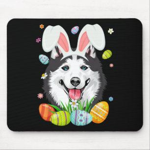 Cute Bunny Siberian Husky Dog Head And Easter Egg  Mouse Pad