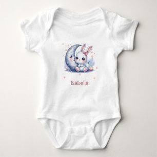cute bunny sitting on the moon  baby bodysuit