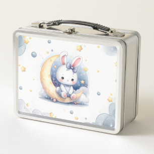 cute bunny sitting on the moon  metal lunch box