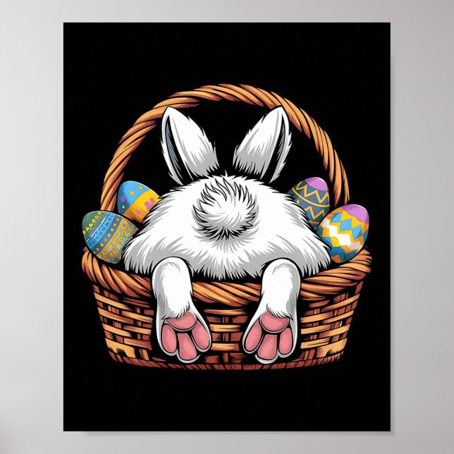 Cute Bunny Sket Hunting Chocolate Eggs Egg Hunt Ea Poster (Front)