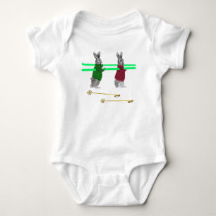 Cute Bunny Ski Illustration Baby Bodysuit