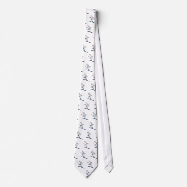 Cute bunny skiing love necktie (Front)