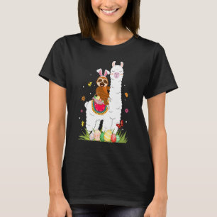 Cute Bunny Sloth Riding Llama Eggs Basket Happy Ea T-Shirt