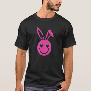 Cute Bunny Smile Face Heart Eyes Pink Rabbit Happy T-Shirt