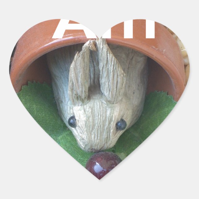 Cute Bunny Snacking Heart Sticker (Front)