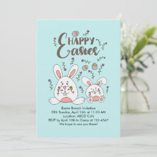 Cute Bunny Spring flower Easter Brunch Invitation