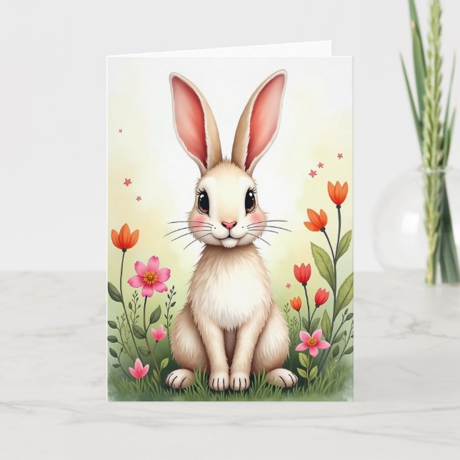 Cute Bunny Springtime Bloom Card (Front)