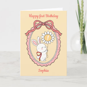 Cute Bunny Sunflower Balloon Happy Birthday Card
