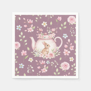 Cute Bunny Teapot Pink Floral Spring Napkin